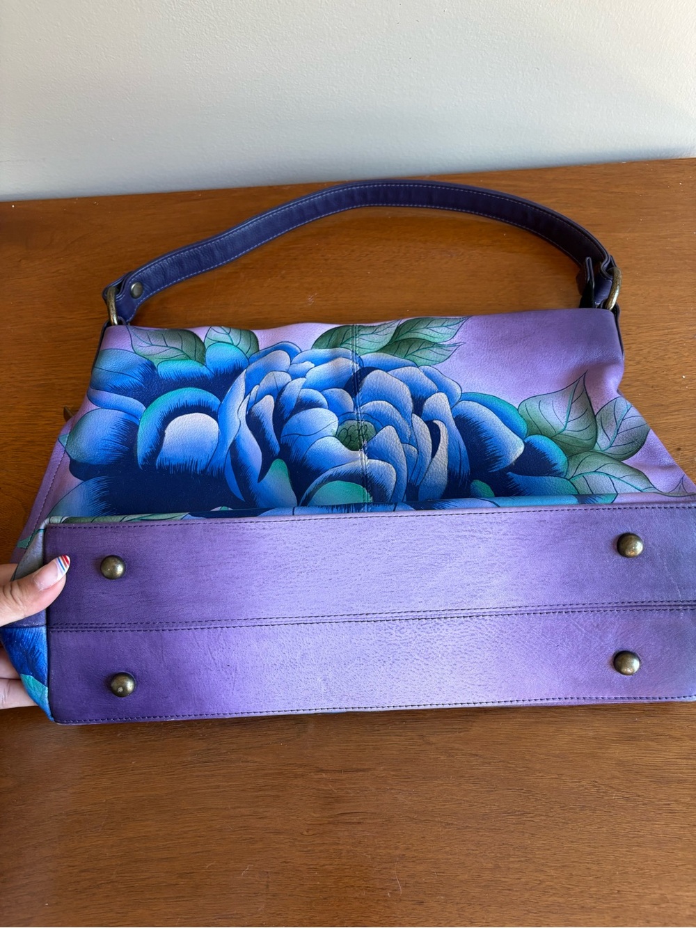 Anuschka Hand-Painted Floral Shoulder Bag - Purple & Blue - Picture 4 of 4